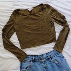 Brown Long Sleeve Crop Top
